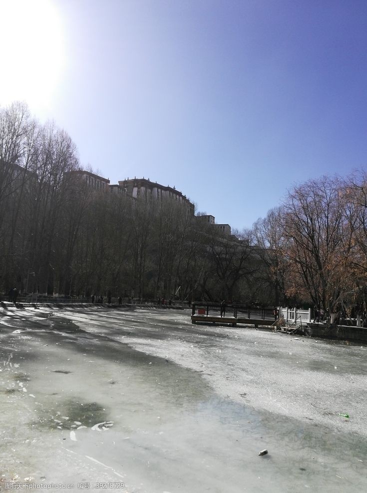 古老的蓝天湖泊树木风景图片