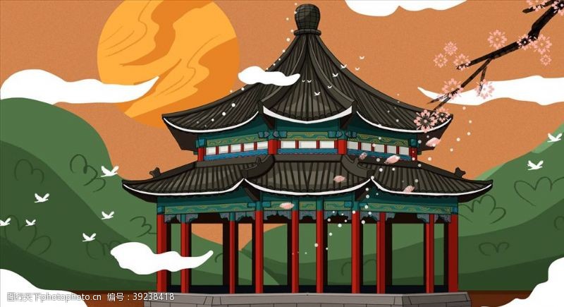 中国风幕布古建筑图片