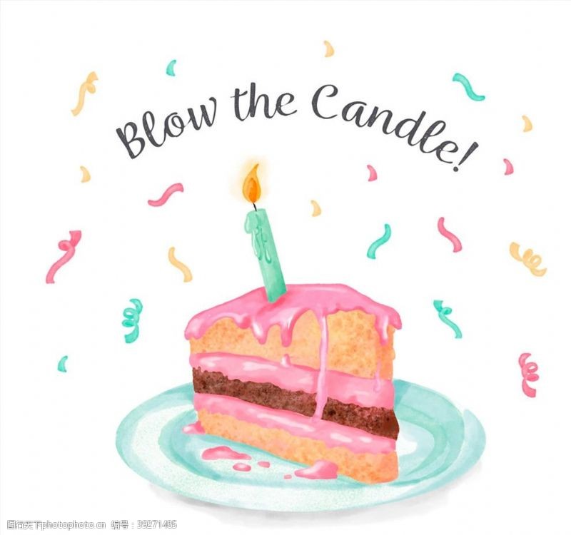 彩色生日蛋糕设计插着蜡烛的三角蛋糕图片