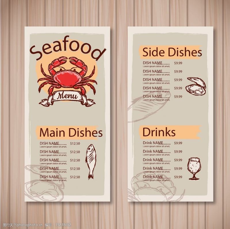桌台菜单高档餐牌模板图片