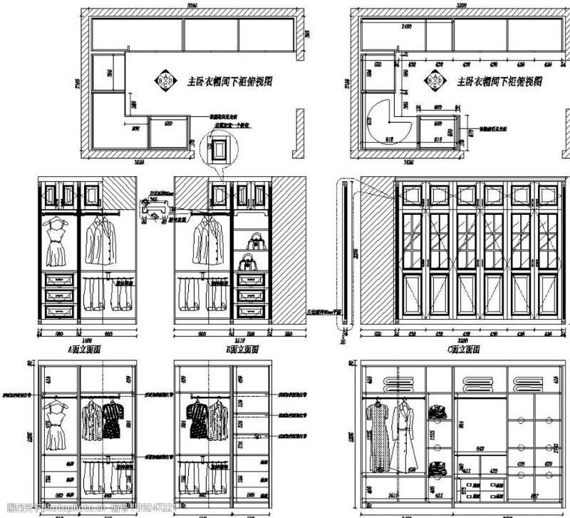 欧式衣柜cad定制家具模块dwg图片