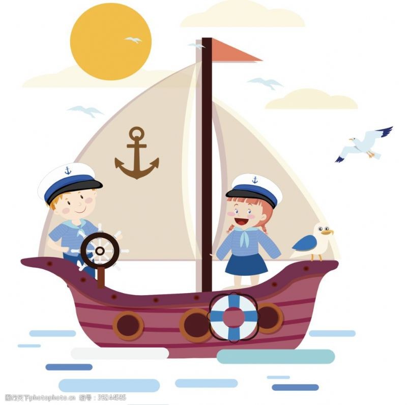 大海帆船儿童小舵手图片