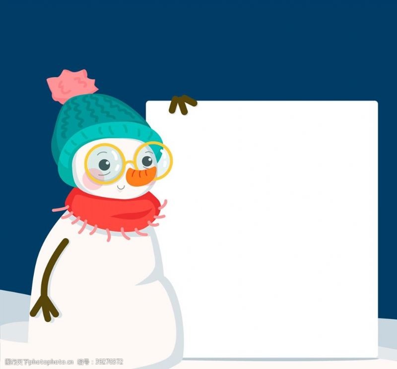 冬季帽子扶空白纸板的雪人图片