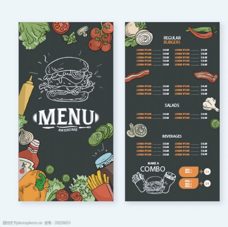 食堂菜单高档餐牌模板图片