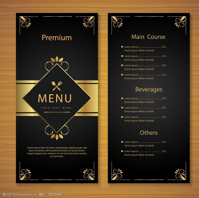 桌台菜单高档餐牌模板图片