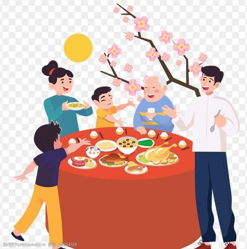 精美中秋佳节一家人团圆吃饭场景图片