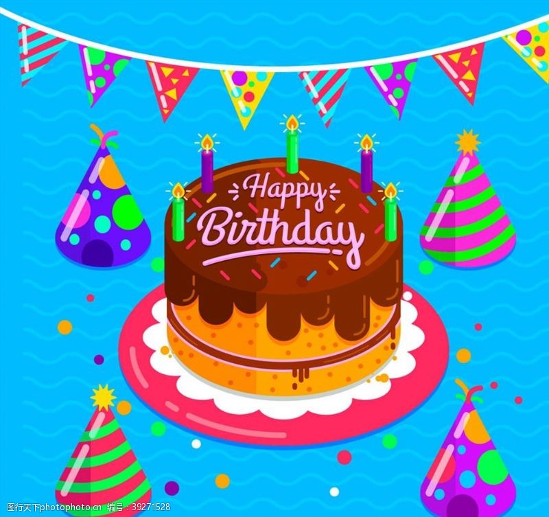 生日蛋糕和三角拉旗图片