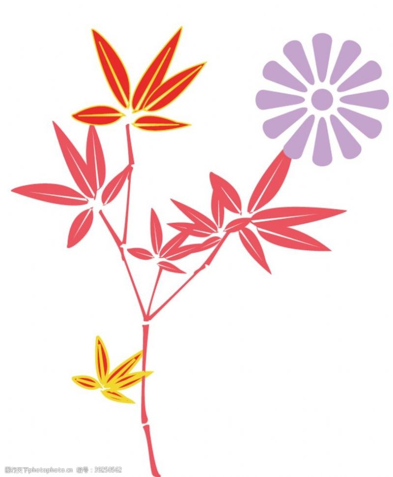 绿色枫叶背景手绘插画花朵图片