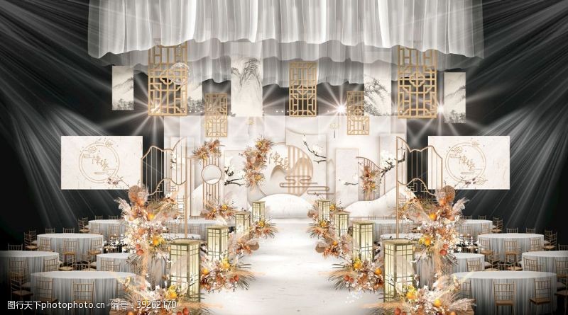 香槟金婚礼香槟金白色欧式新中式舞台设计图片