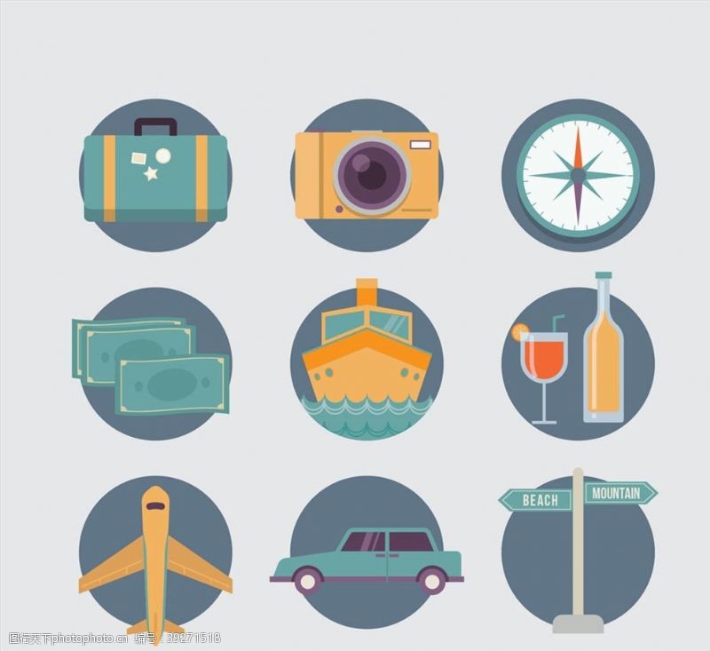 旅行箱圆形旅行图标图片