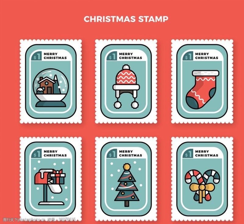 白边圣诞节邮票图片