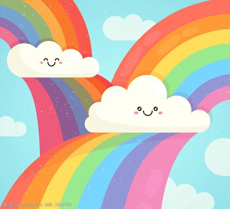 做脸彩虹和笑脸云朵图片