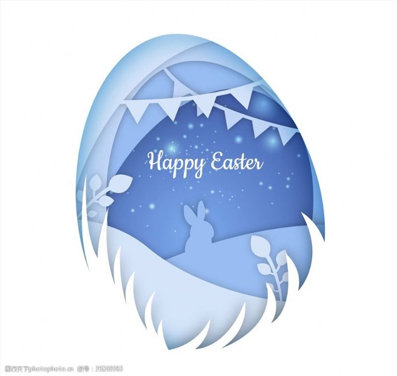 三角旗复活节彩蛋里的兔子图片