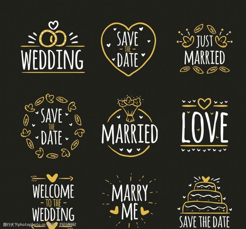 婚礼花束金色婚礼标签图片