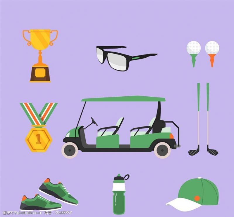 高尔夫车绿色高尔夫元素图片