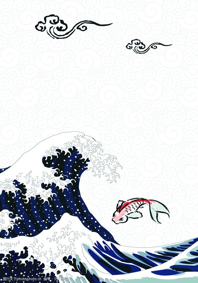 浮世绘国画日系浮世绘手绘海浪插画图片