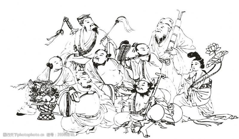 中国传统文化八仙过海简笔画矢量图图片