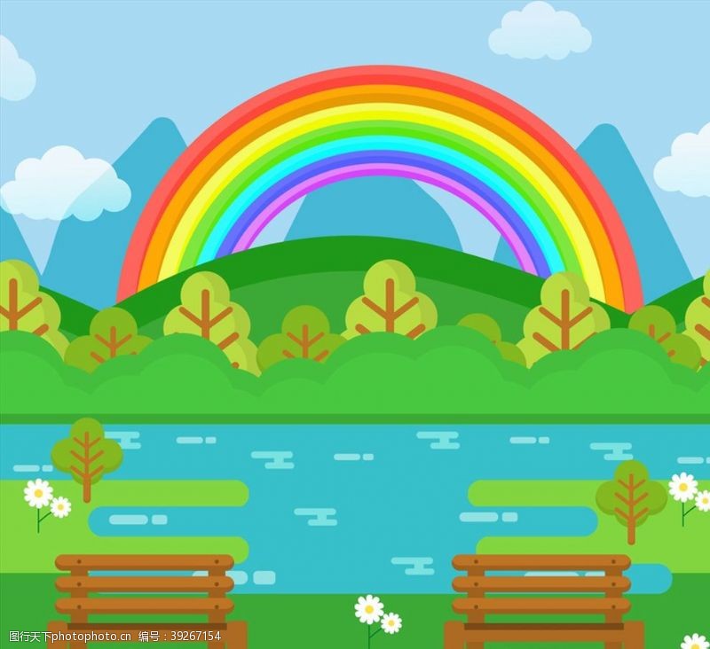 郊外河边彩虹风景图片
