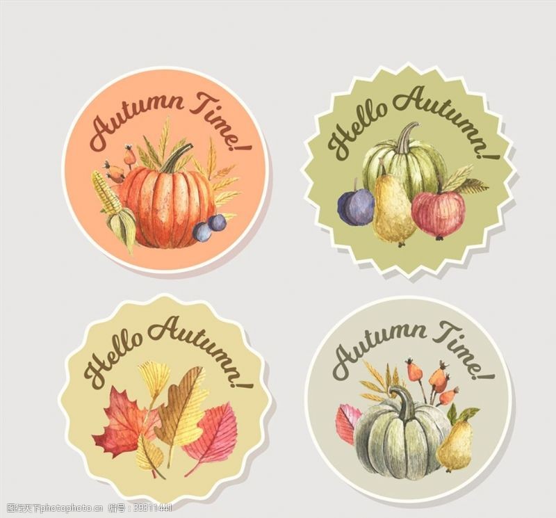 彩绘秋季元素标签图片