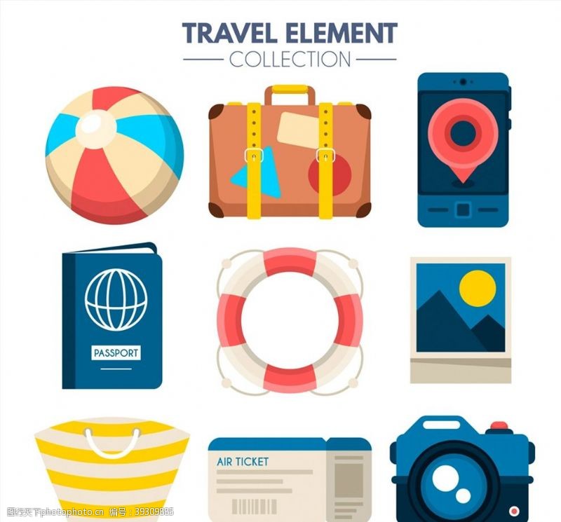 行李箱图标彩色旅行物品设计图片
