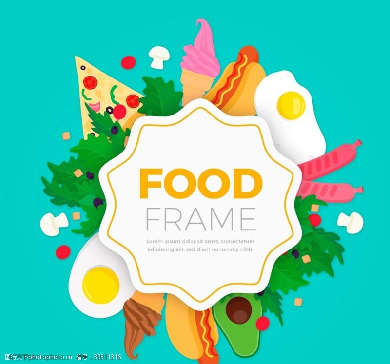 矢量香菇彩色食品框架图片