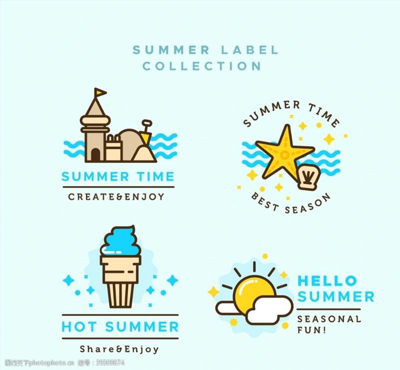 沙堡彩色夏季标签图片