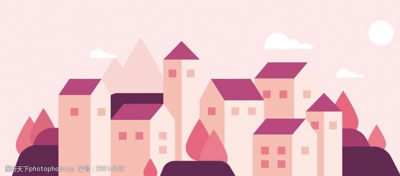 粉色房子粉色插画图片
