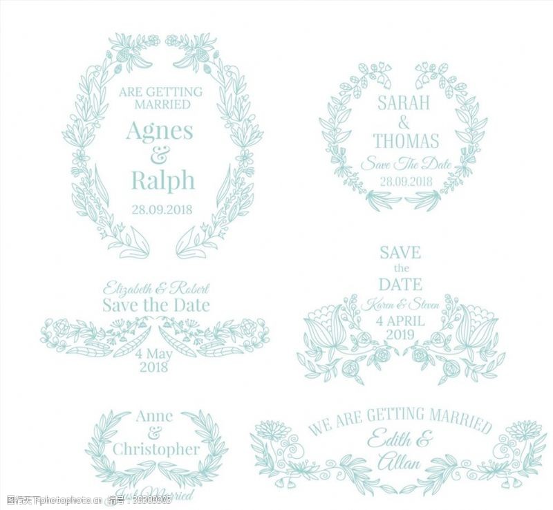 蓝色标签婚礼花纹装饰矢量图片