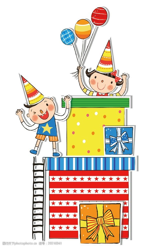 生日气球卡通手绘礼物盒子图片