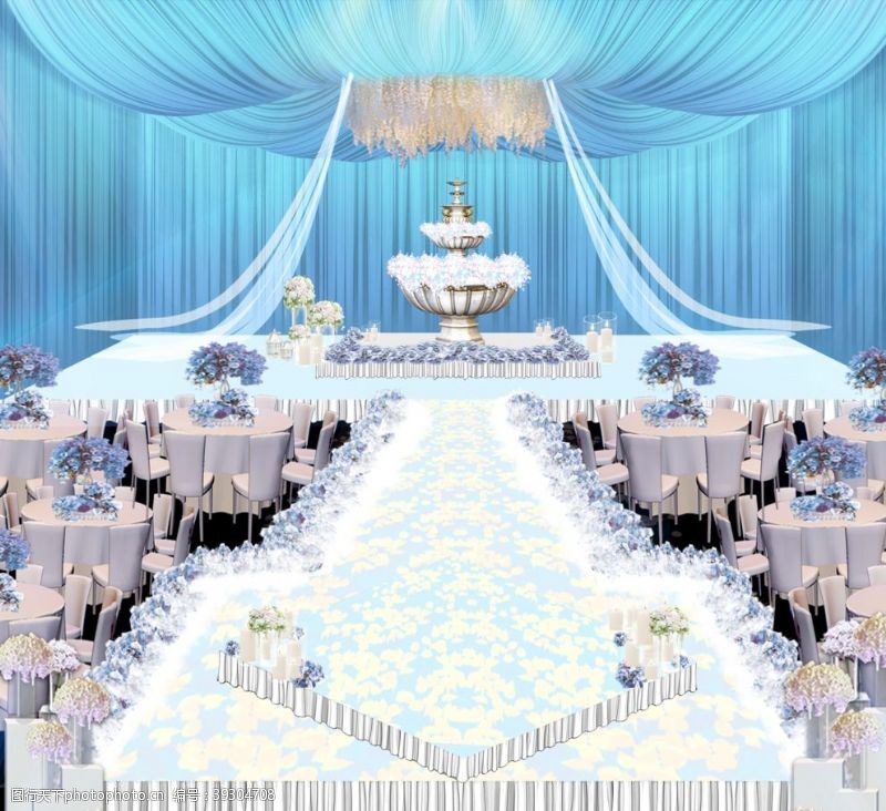 喷泉蓝色欧式婚礼效果图片