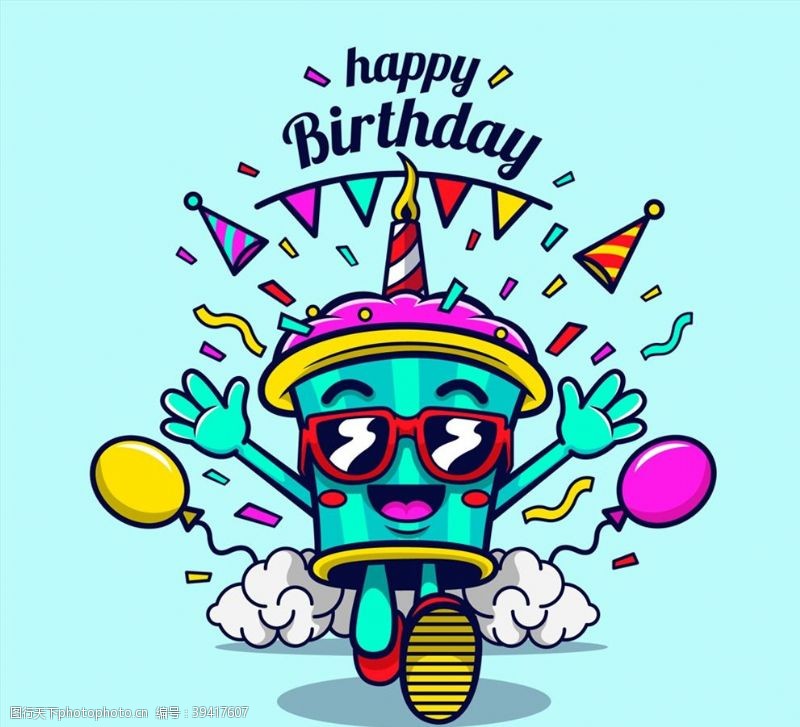 生日气球奔跑的生日纸杯蛋糕图片