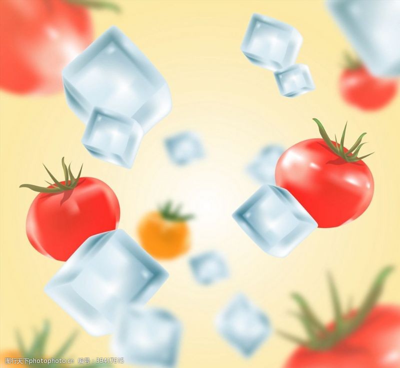 夏季蔬菜冰块和番茄矢量图片