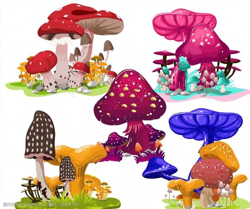 草菇彩色卡通蘑菇图片