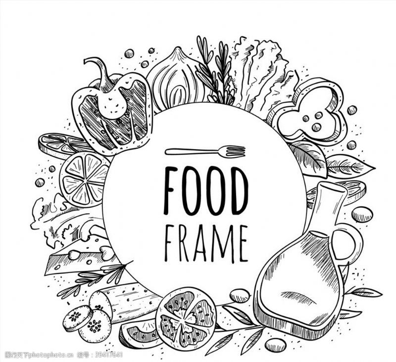 黄橄榄手绘食物框架图片