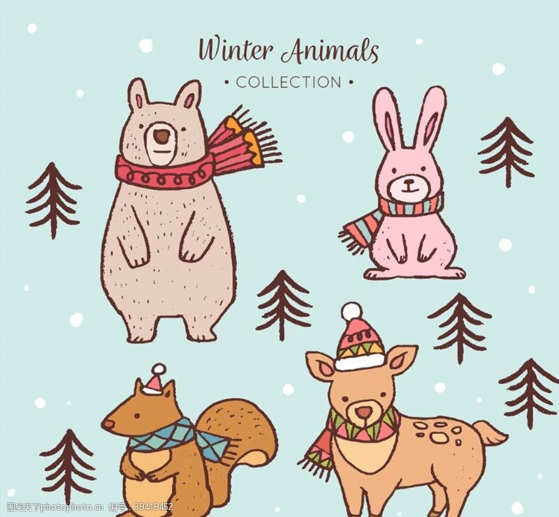 围巾彩绘冬季动物图片