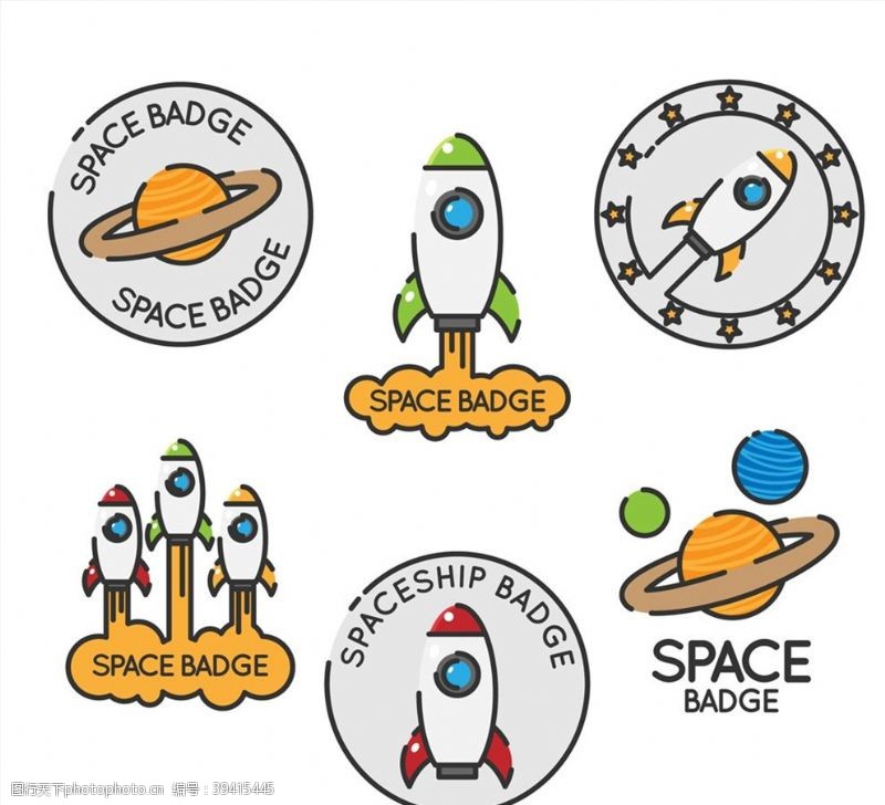 太空船创意太空元素徽章图片