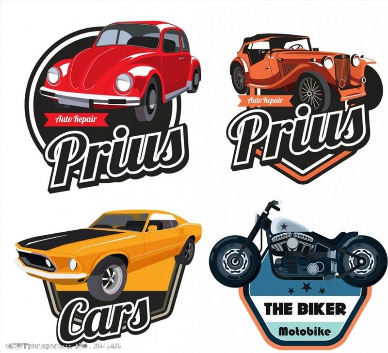 复古标签轿车和摩托车标签图片