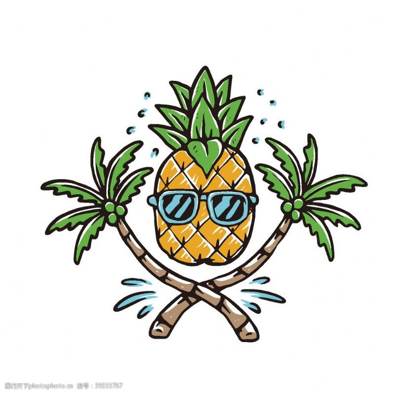 菠萝椰树卡通插画元素图片