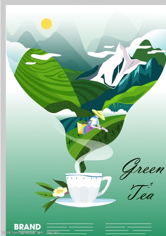花卉海报绿茶茶园海报图片