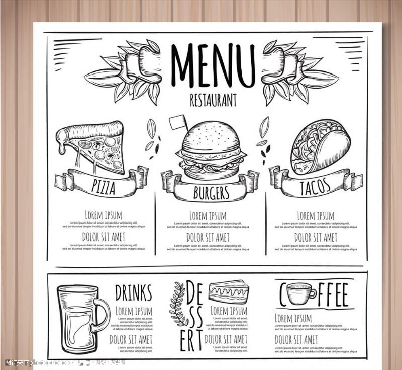 手绘菜单手绘餐馆菜单图片