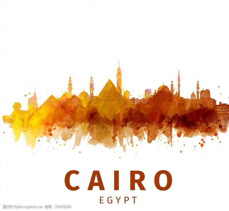 旅行矢量素材水彩埃及开罗风景图片
