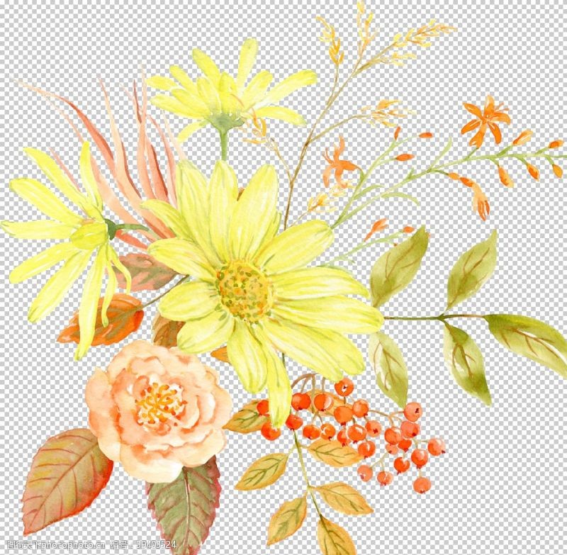 婚礼花环水彩花朵装饰图片