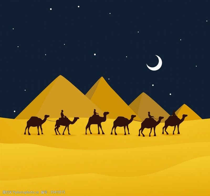 夜晚沙漠骆驼风景图片