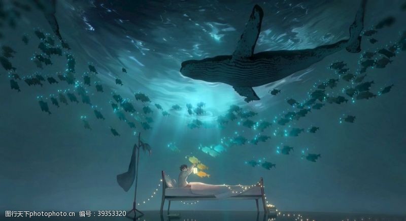 大海鲸鱼海底世界高清壁纸插画图片