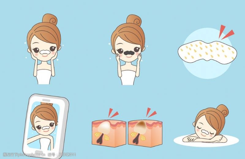 韩国人物矢量图精致女孩美容护肤瑜伽图片