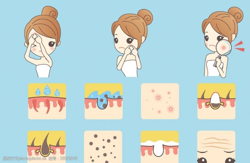 韩国人物矢量图精致女孩美容护肤瑜伽图片