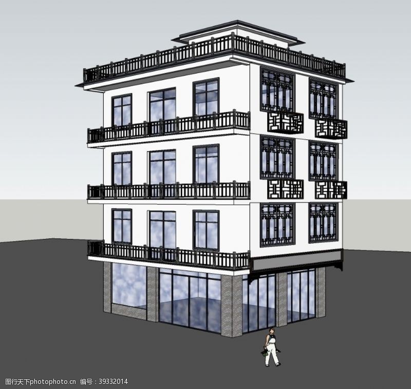 室外模型门市楼房四层图片