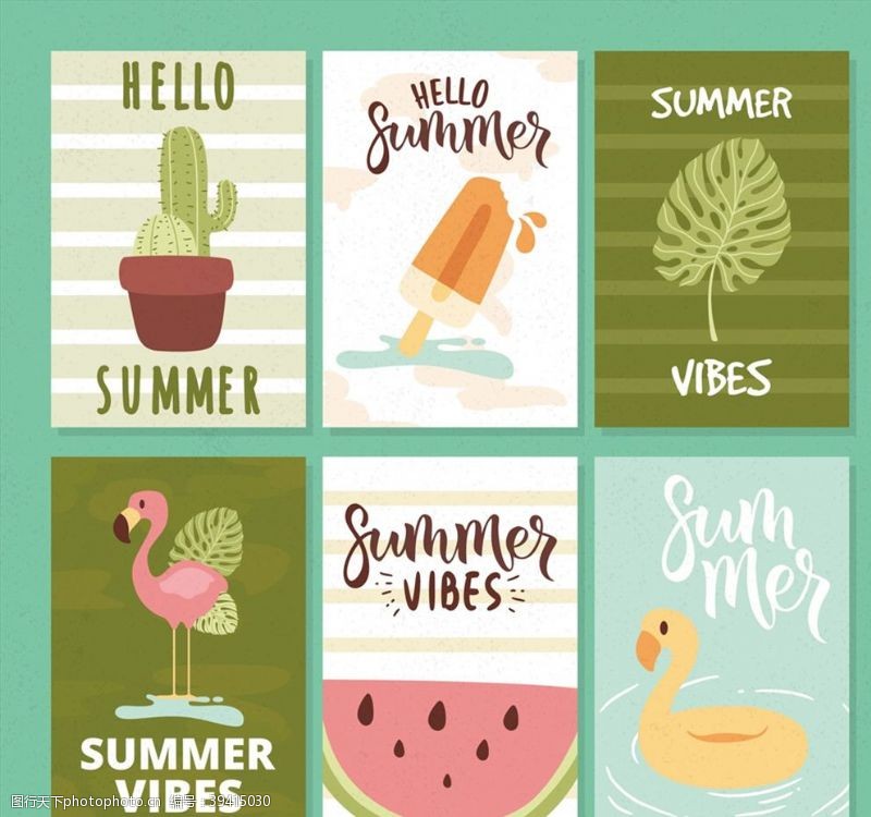 火烈鸟手绘夏季元素卡片图片