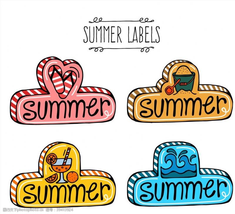 沙滩桶彩绘立体夏季标签图片