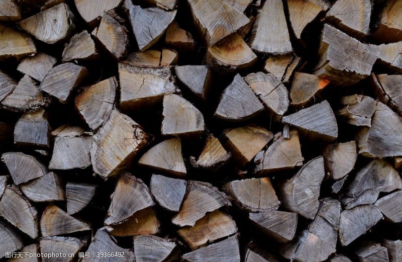 木料堆成堆码放的木柴图片